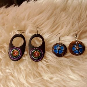 2 pairs of handmade wooden earrings